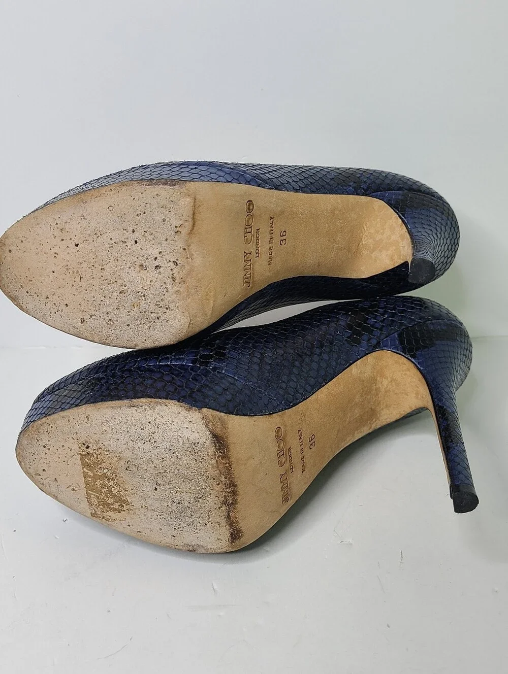Jimmy Choo London Cosmic Navy Embossed Snakeskin Print Leather Platform Pumps
